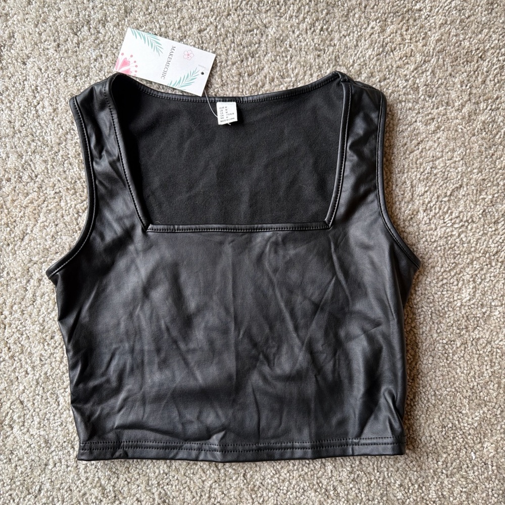 Black Faux Leather Crop Top